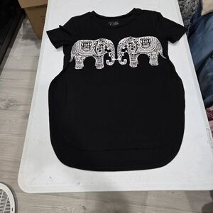 Cold Crush Mandala Elephant Print Black Short Sleeve Top
